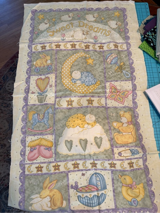 Moda Fabrics Other - Sweet Dreams Nursery Fabric Panel - Yellow, Purple, Cream Color Unfinished